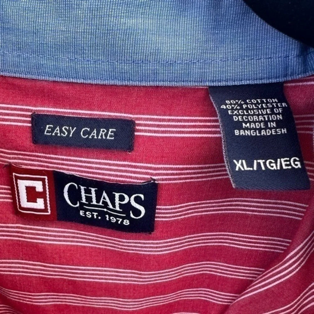 Chaps Men’s Button Down Long Sleeve Shirt (Red & White‎ Striped)